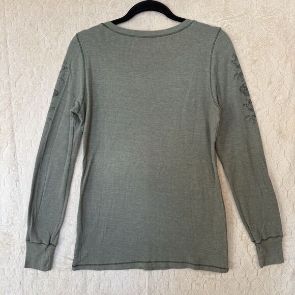 Jake’s Sage Green Rhinestones Long Sleeve L Thermal Shirt Y2K Grunge Made In USA - Picture 12 of 12
